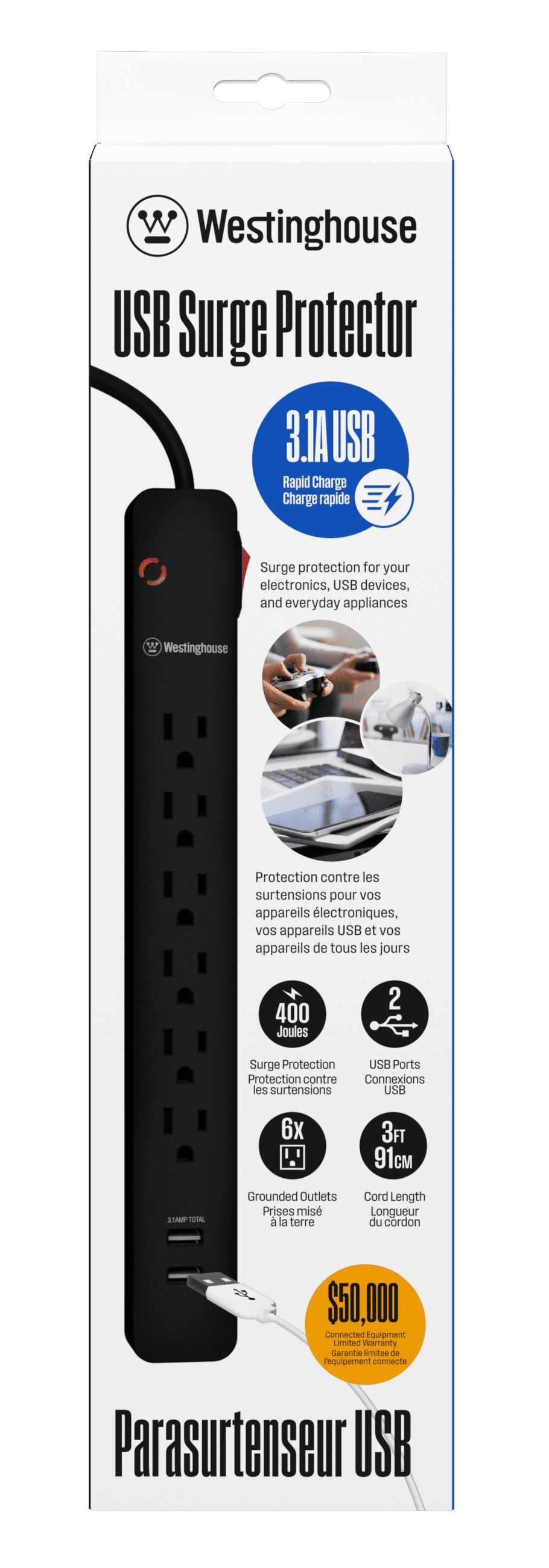 Dispositif antisurtension USB Westinghouse de 400 J
