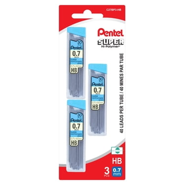 Pentel Super Hi-Polymer Mines de Recharge, 30 Mines par Tube, HB, 0,7mm, 3PC paque