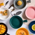 thumbnail image 4 of Round Ceramics Baking Plate Practical Household Handle Baking Tray Fruit Salad Plate for Home Kitchen Bakery (Green), 4 of 8