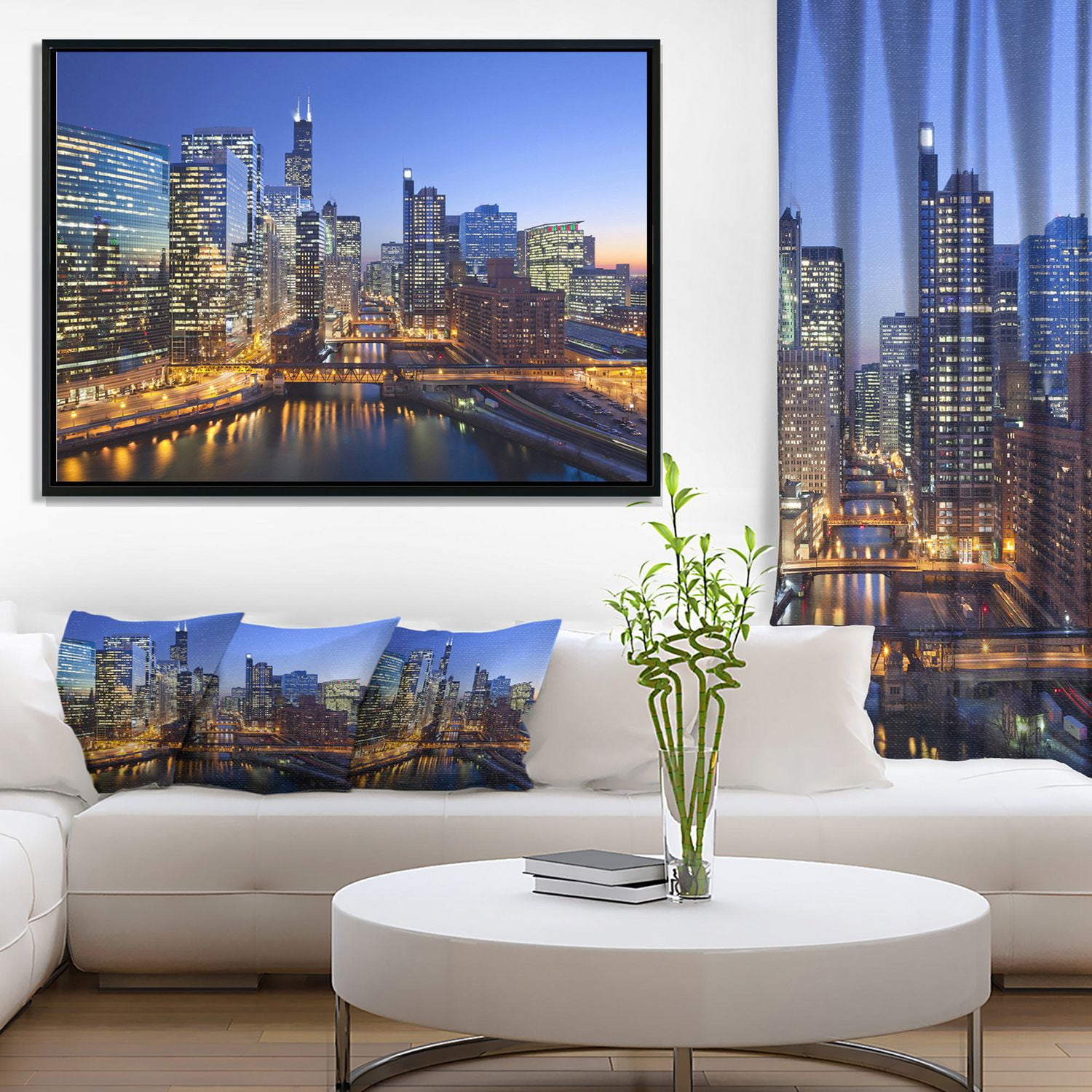 Design Art La Rivière De Chicago Avec Des Ponts Au Coucher Du Soleil Sur Toile Encadrée