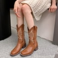 thumbnail image 2 of Womens Embroidered Cowboy Riding Boots Classic Leather Square Toe Wide Mid Calf Pull on Cowgirl Booties, 2 of 8