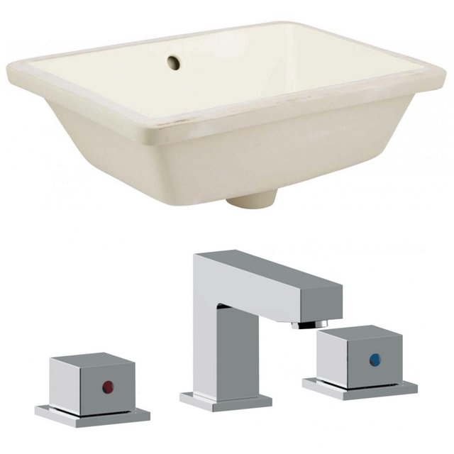 18.25-in. W Rectangle Bathroom Undermount Sink Set In Biscuit - Chrome Hardware AI-22825
