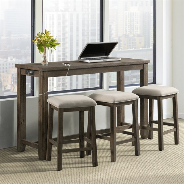 Picket House Furnishings Stanford Ensemble Polyvalent de Table de Bar en Bois, Gris