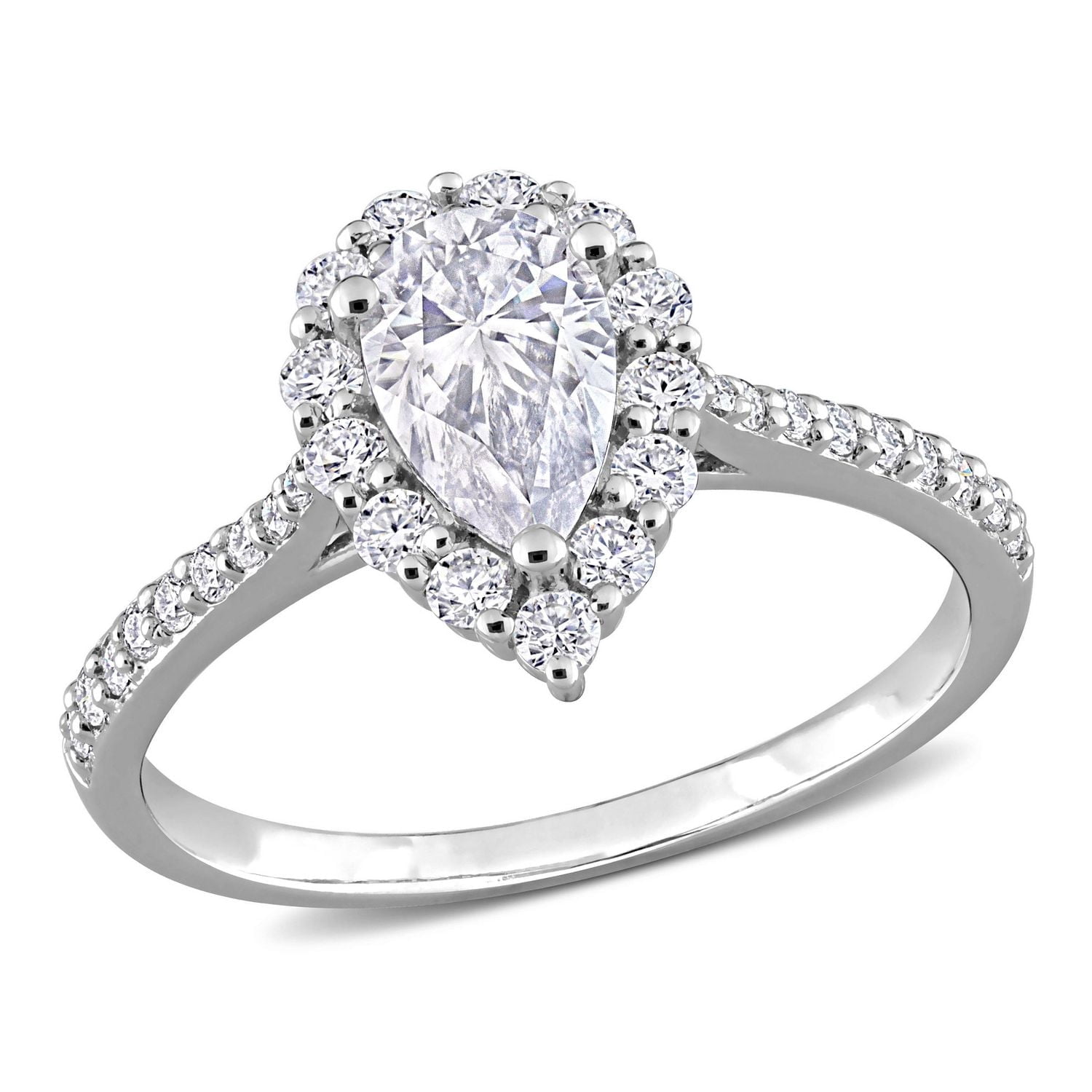 Bague de Fiançailles en forme Goutte à Auréole Miabella avec 1-3/8 Carat PBT de Moissanite en Argent Sterling