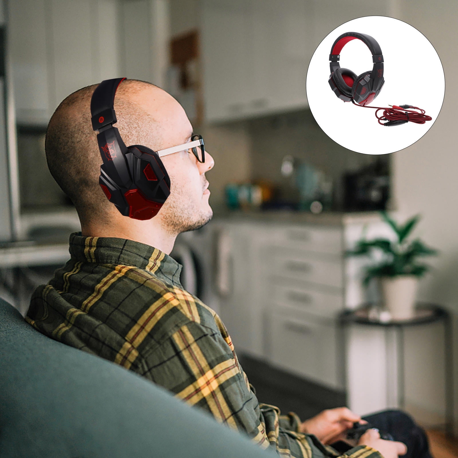 KONTONTY Back to School Noise Cancelling Headphones Wired Over Ear Headphone Red Communication 1Pcs