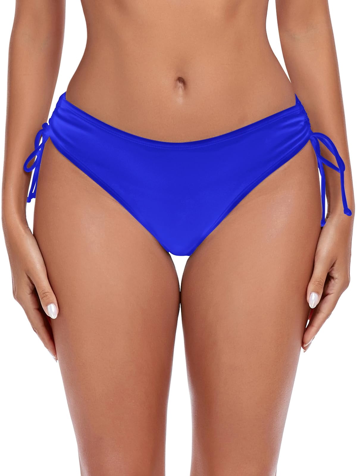 Ocean Blues Women's Full Coverage Swim Bottoms Sides Drawstring Mid Rise Bikini Bottom Royal Blue Bathing Suit Size XXL