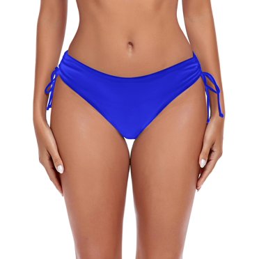 Ocean Blues Women's Full Coverage Swim Bottoms Sides Drawstring Mid Rise Bikini Bottom Royal Blue Bathing Suit Size S