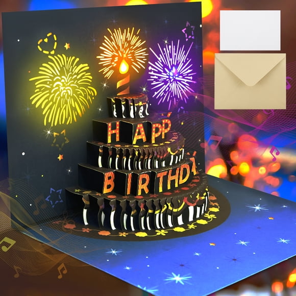 Wekvgz Birthday Cards Lights and Sound Pop up Happy Birthday Card Fireworks Birthday Greeting Cards 3D Pop up 3D Pop-Up with Envelope for Women Men Husband Wife Kids