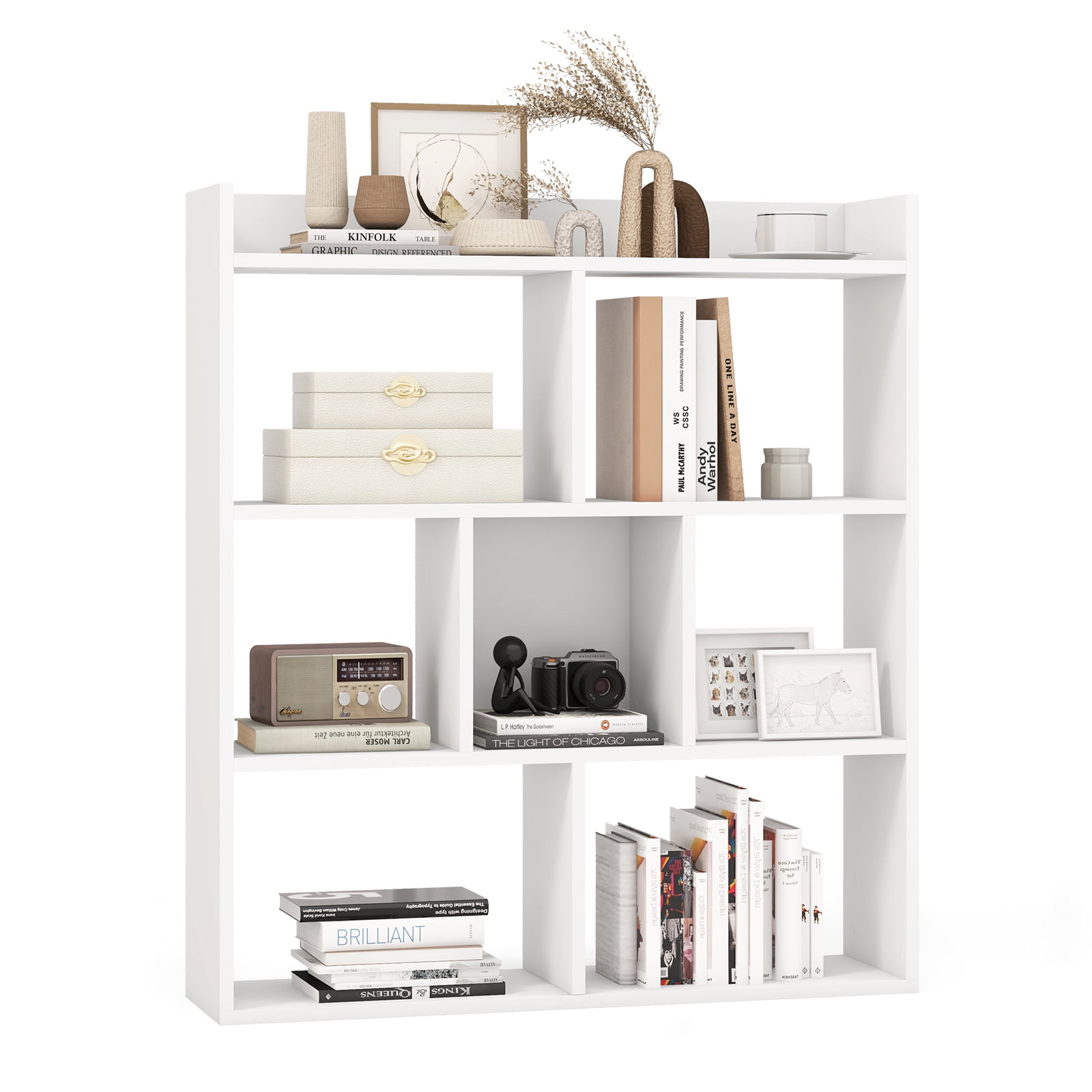 Patiojoy 7 Cubes Open-back Bookshelf Home Storage Display Shelf Horizontal Bookcase Free-standing Unit with Anti-Toppling for Study Living Room White