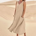 thumbnail image 1 of Meichang Robes de Printemps pour Femmes 2024 Robe Unie en Coton et Lin Décontractée à Col Rond Sans Manches Robes Maxi Robe d'Été de Plage et de Soleil avec Poches, 1 of 8