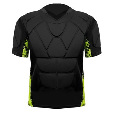 Breezora Football Impact Shirt Padded Compression Top with Chest Rib Shoulder Back Protection Breathable Training Gear L Size Green