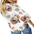 thumbnail image 3 of CHUANK Women‘s Button Down V Neck Tops Ruffled 3/4 Sleeve Tie Knot Front Blouses White Sizes S-2XL, 3 of 3