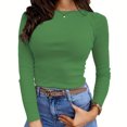 thumbnail image 3 of Women's Long Sleeve Ribbed T Shirt: Slim Fit, Pure Color, Stretchy Fabric, Easy Care, 3 of 6