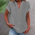 thumbnail image 2 of Hot Sale!! Mode Décontractée pour Femmes Col en V Boutonné Manches Courtes T-Shirt, 2 of 6