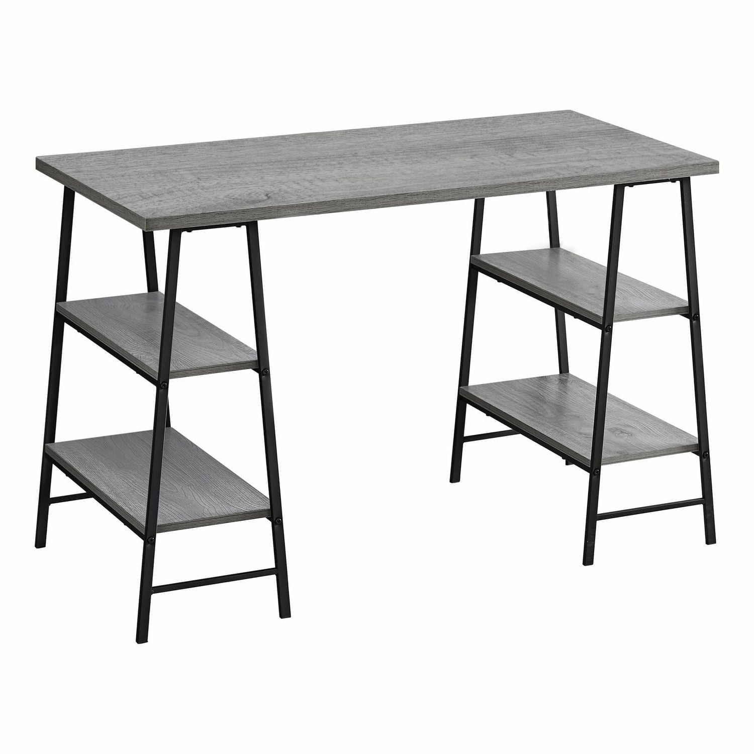 Monarch Specialties Bureau, Bureau À Domicile, Ordinateur Portable, Étagères De Rangement, 48"l, Travail, Métal, Stratifié, Gris, Noir, Contemporain, Moderne
