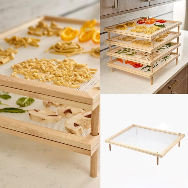 Oleegame 1PC Spoon And Lid Rest With Net Air Drying Food Drying Wooden Rack Spaghetti Stackable Drying Dryer Rack Kitchen,Dining & Bar