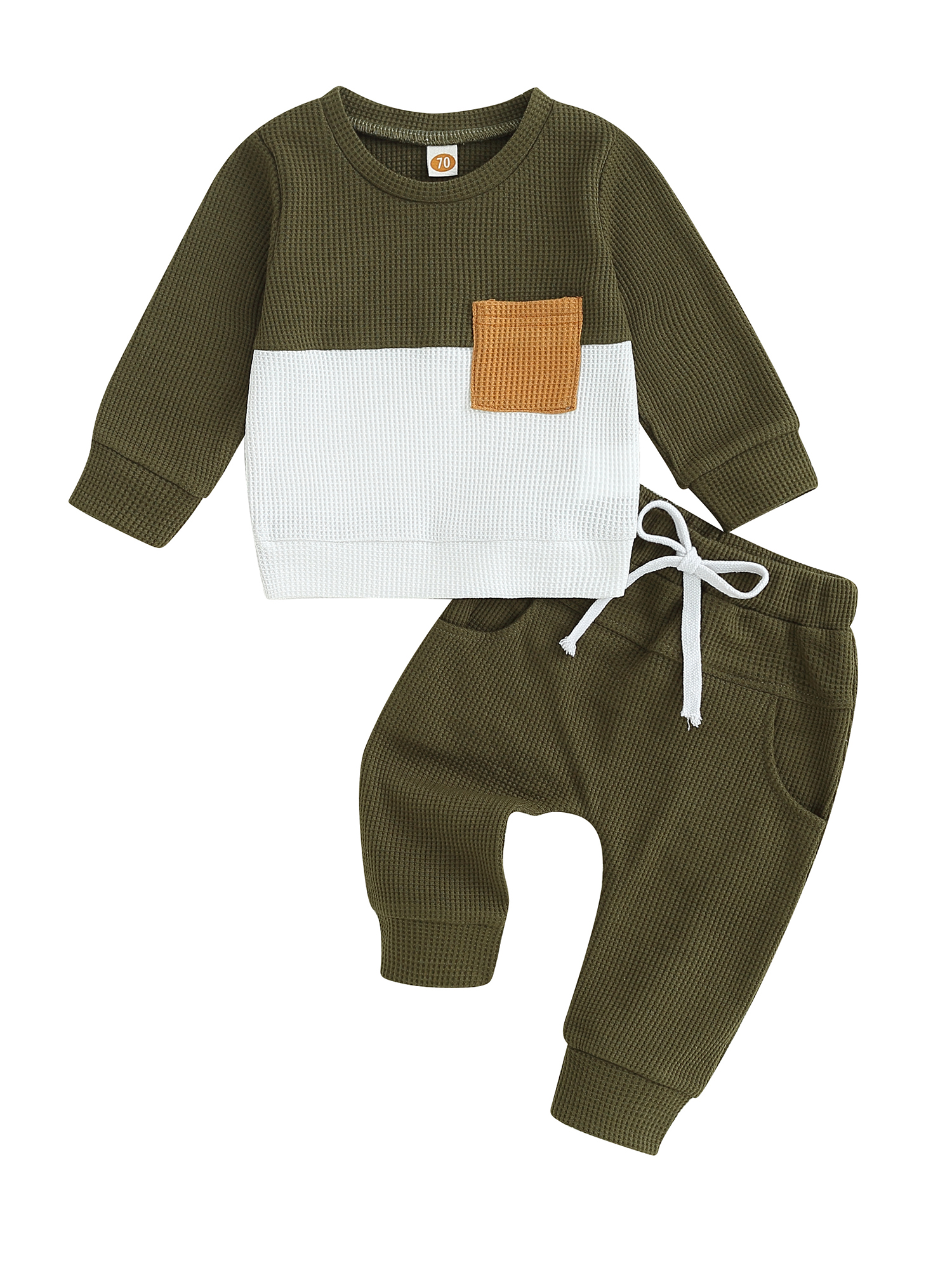 Fortune 0-3T Toddler Baby Boy Waffle Clothes Patchwork Sweatshirt Pullover Long Pants Infant Fall Winter Outfits
