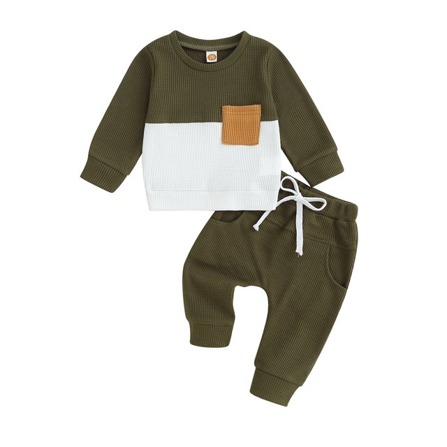 Fortune 0-3T Toddler Baby Boy Waffle Clothes Patchwork Sweatshirt Pullover Long Pants Infant Fall Winter Outfits