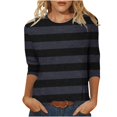 thumbnail image 1 of Meichang T-Shirts à Manches 3/4 Grande Taille pour Femmes, Décontractés, à Imprimé Rayé, Col Ras du Cou, Hauts Légers, Doux et Extensibles, Manches Trois Quarts, Chemise, P-4TG, 1 of 5