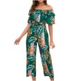 thumbnail image 1 of Penkiiy Combinaisons pour Femmes Mode Décontractée Imprimée Volants Bretelles une Épaule Combinaison à Lacets Pantalon Grand Vert P Combinaisons, 1 of 6