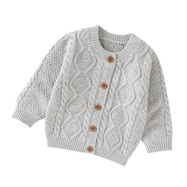 Ketyyh-chn99 Bébé Fille Garçon Chandail Tricoté Blouse Bébé Fille Garçon Cardigan Tricoté Chandail Chaud Chandail Hauts Tout-Petit Uni Manteau Veste Tenue Vêtements pour 3-6 Mois, Gris