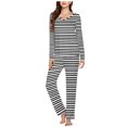 thumbnail image 2 of Timegard Ensembles de Pyjamas pour Femmes 2 Pcs à Rayures Manches Longues Col en V Haut Froncé et Pantalon Tenues de Pjs d'Automne, 2 of 5