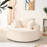 Mjkone Oversized Round Chaise Lounge Indoor, Corduroy Swivel Accent Chair,Upholstered Single Sofa Chair for Living Room/Bedroom,Beige