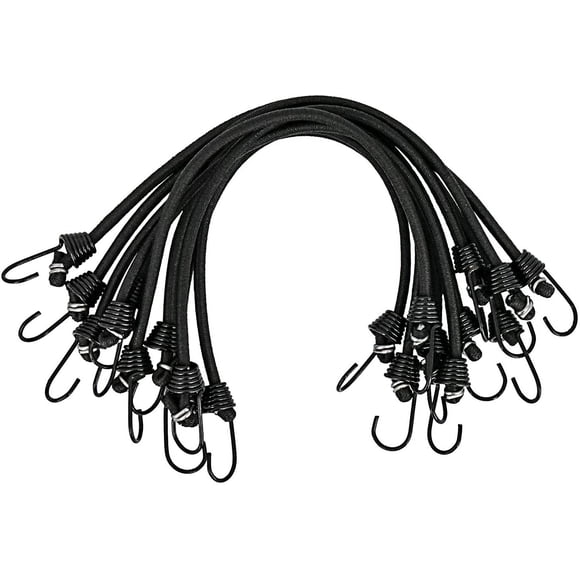 RIO Direct Lot de 10 Cordons Élastiques avec Crochets 9 Pouces - Petits Cordons Élastiques Noirs avec Crochets aux Deux Extrémités - Sangles Mini Bungee pour Porte-Vélos, Tentes, Bâches, Porte-Toit, Camping, Bagages, Cargo