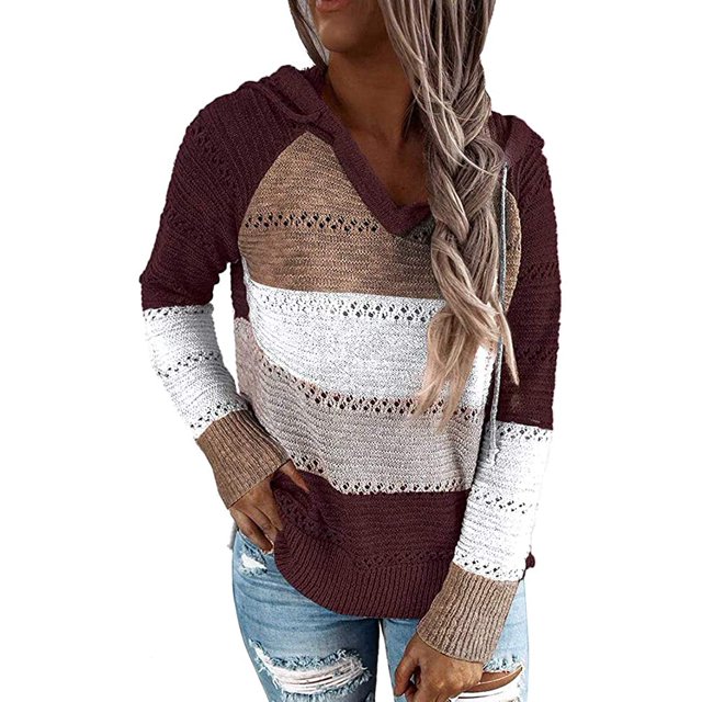 Womens Pullover Hoodie Sweaters Color Block Long Sleeve Sweatshirts Lounge Hoodie Tops