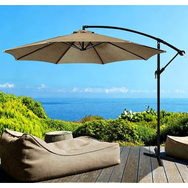 10FT Offset Patio Umbrella, 8 Ribs Hanging Cantilever Outdoor Market Umbrella with Cross Base and Crank for Backyard, Deck, Garden, Poolside