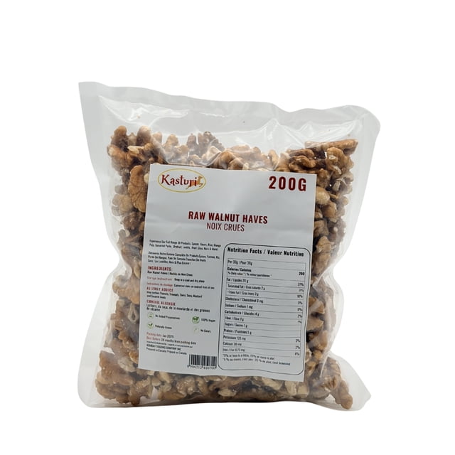 Kasturi Raw Walnuts Halves 200g, Unsalted Walnut Snack