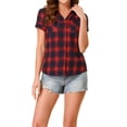 thumbnail image 1 of INSPIRE CHIC Chemises à Carreaux pour Femmes Col en Pointe Chemisiers Boutonnés TG Bleu Foncé Rouge, 1 of 6