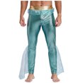 thumbnail image 1 of TiaoBug Mens Metallic Shiny Mermaid Flare Pants Ruffled Tulle Trims Fishscale Print Tights Leggings Mint Green XXL, 1 of 7