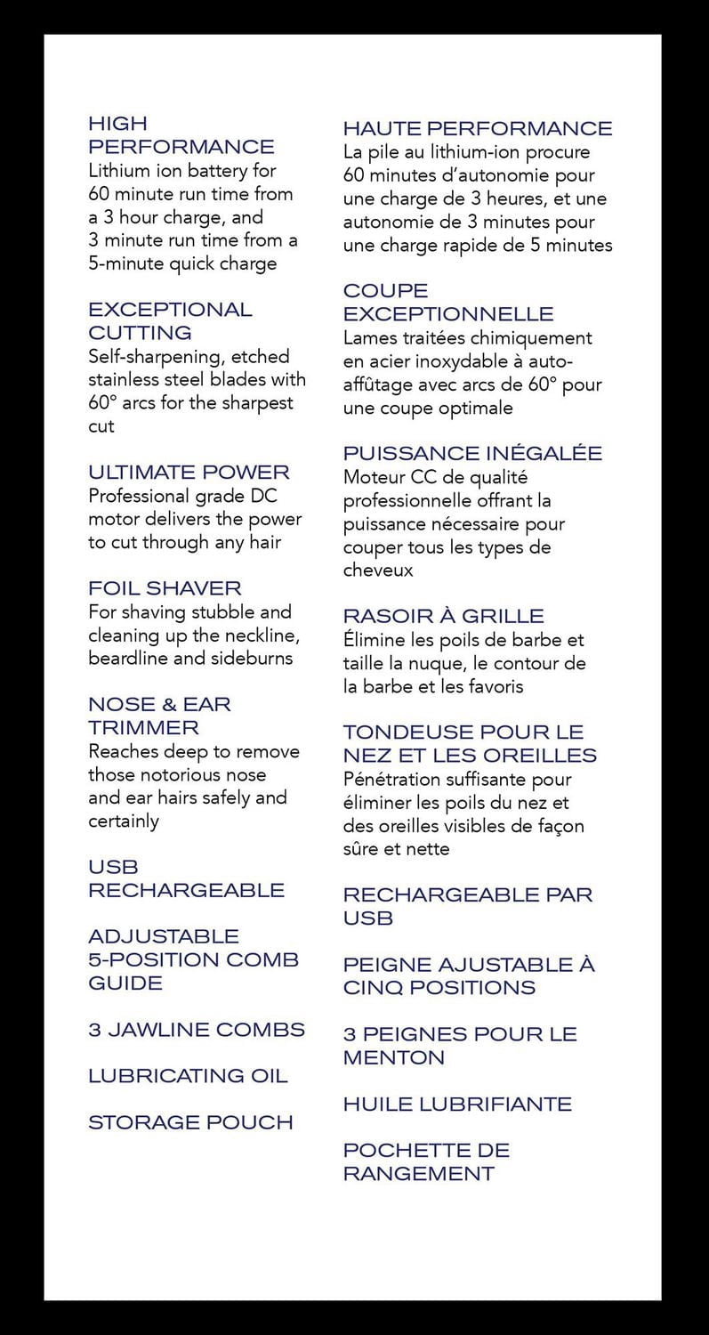 Tondeuse métallique tout‑en‑un Conair Barber Shop PRO Series, sans fil, lithium‑ion, avec rasoir grille et tête nez/oreilles