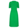 thumbnail image 4 of Jovati Robe à Manches Courtes à Col Rond pour Femmes, Couleur Unie, Détail de Taille Froissée, Longueur Cheville, Mélange Polyester-Spandex, Tenue Décontractée d'Été, 4 of 7