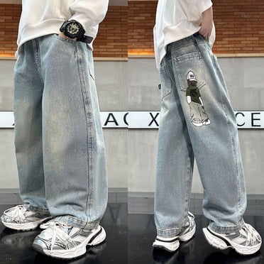 UANWENN Jeans Amples pour Enfants Jungen, Jeans à Jambe Droite avec Élastique, Coupe Ample, Denim, Vêtements de Rue, Chargeurs, Pantalons de Football, Pantalons Chauds Indispensables, Vêtements pour Bébé Garçon, Enfants Garçon