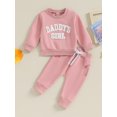 thumbnail image 2 of Faithtur Baby Girl 2Pcs Fall Outfits Fuzzy Letter Embroidery Long Sleeve Sweatshirt + Pants Set Toddler Spring Clothes, 2 of 9