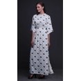 thumbnail image 3 of Bimba Robe Longue Imprimée en Rayonne à Feuilles/fleurs et Losanges Géométriques, Taille Smockée, Fente Latérale, pour Femme - Petit, 3 of 6