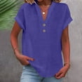 thumbnail image 2 of Timegard Hauts Grande Taille pour Femmes Coton Lin Col en V à Boutons T-Shirt à Manches Courtes Décontracté Ample Chemises Hauts, 2 of 6