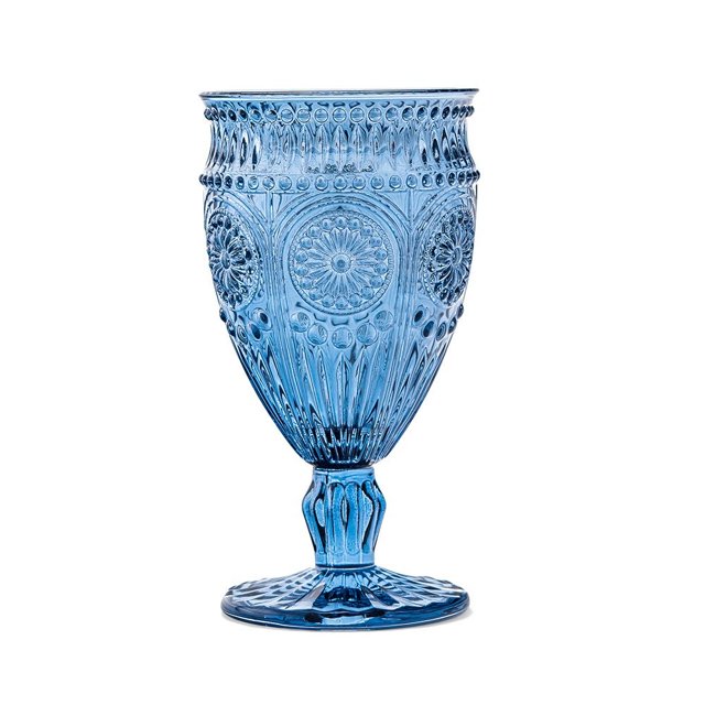Weddingstar Vintage Style Pressed Glass Wine Goblet - Blue