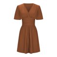 thumbnail image 4 of Ovzne Robes pour Femmes 2025 Robe pour Femme Nouvelle Robe à Col en V Profond Uni à Manches Feuille à Manches Courtes à Capuche Robe d'Été à Manches Courtes Liquidation, 4 of 6