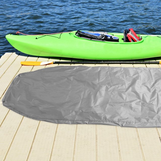 OFFIGAM Grey Waterproof Cloth Boat Cover with Adjustable Straps Fits Fishing Boats Kayaks and Small Boats