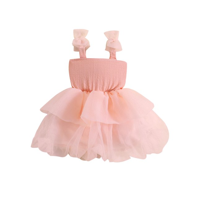 Fortune 1-6 Ans Fille une Ligne Robe Bambin Sans Manches Arc Tulle Robes Robe d'Anniversaire d'Été