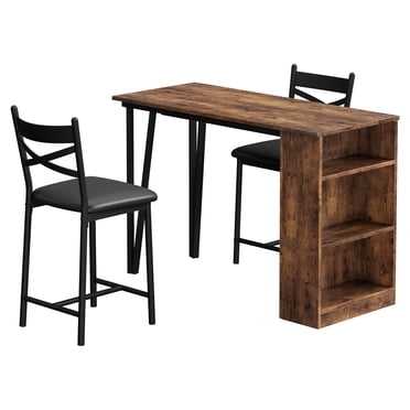 Bar Table and Chairs Set, 3 Piece Pub Dining Table with Flip Top Extension & Storage Shelves, Elevated Height Design, Small Spaces Kitchen Dining Furniture