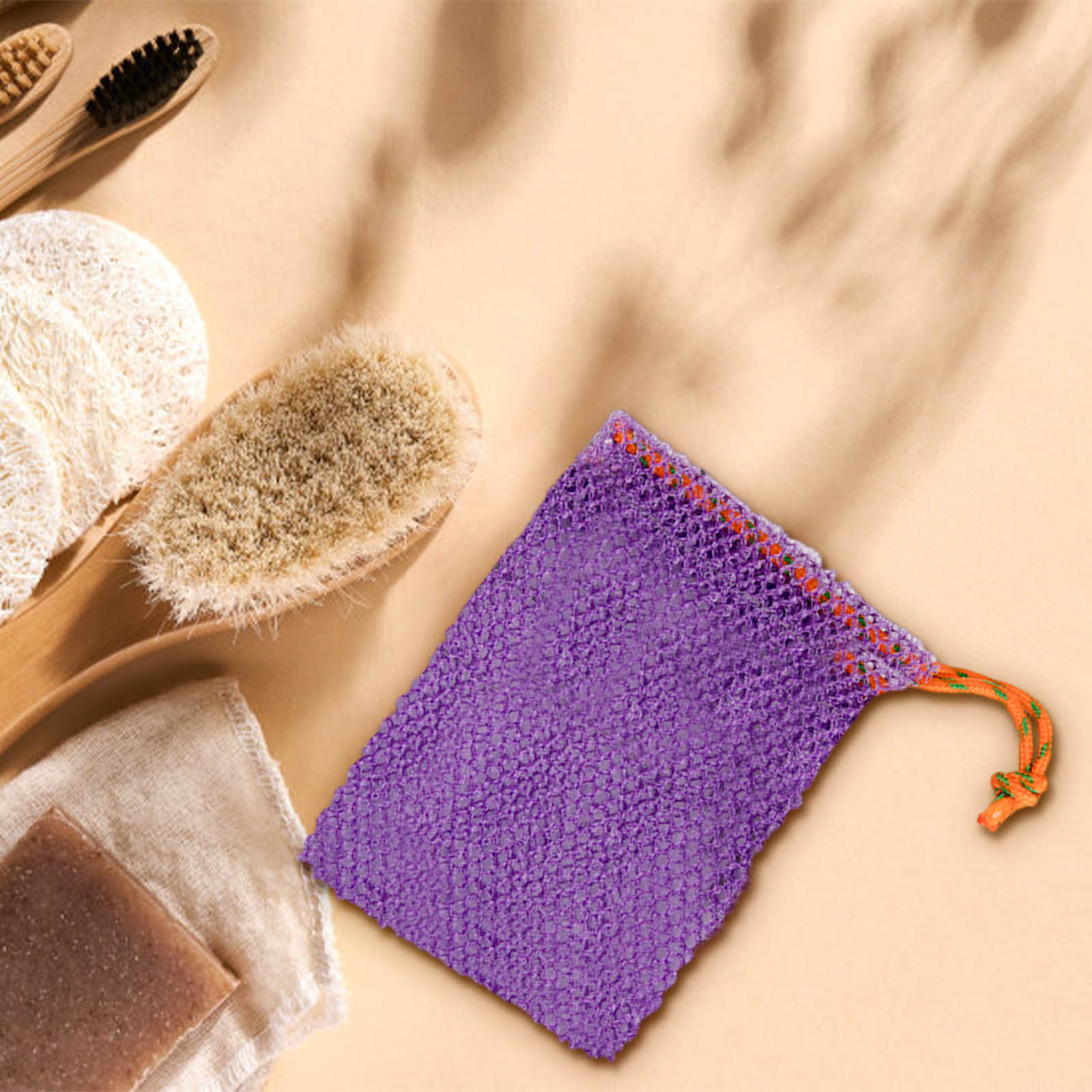 Birdeem 1 Pieces Bar Soap Pouch,Soap Saver Bag Natural Sisal Exfoliating Soap Pouch,Mesh Bags Drawstring for Foaming and Drying the Soap Bars Shower Soap Bag (Purple, 4 X 5 In)
