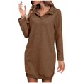 thumbnail image 1 of Robes Grande Taille pour Femmes Automne Hiver à Manches Longues Col Roulé Robe Chandail Boutonnée Unie à Revers Tricot Mini Chandail Robes S-262 Brun TG, 1 of 7