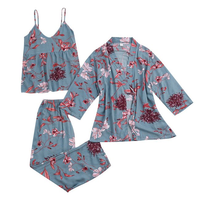 Fgnfyis Ensemble de Détente pour Femmes 3 Pcs à Manches Longues avec Shorts et Bretelles Pyjama Ensembles de Pyjama pour Femmes Bleu m