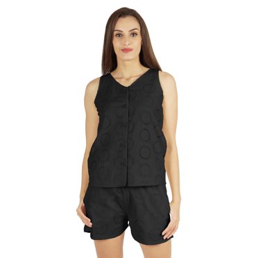 Bimba Womens Solid Sleepwear Set 2 Pcs Short & Top Casual Nightwear Loose Fit Loungewear