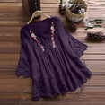 thumbnail image 2 of AherBiu Hauts d'Été pour Femmes Décontractés Manches 3/4 Coton Lin Blouses Amples Dentelle Ajourée Boho Fluides, 2 of 5