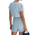 thumbnail image 3 of Women Floral Swiss Dots Short Sleeve V Neck Button Closure Jumpsuit, 3 of 6